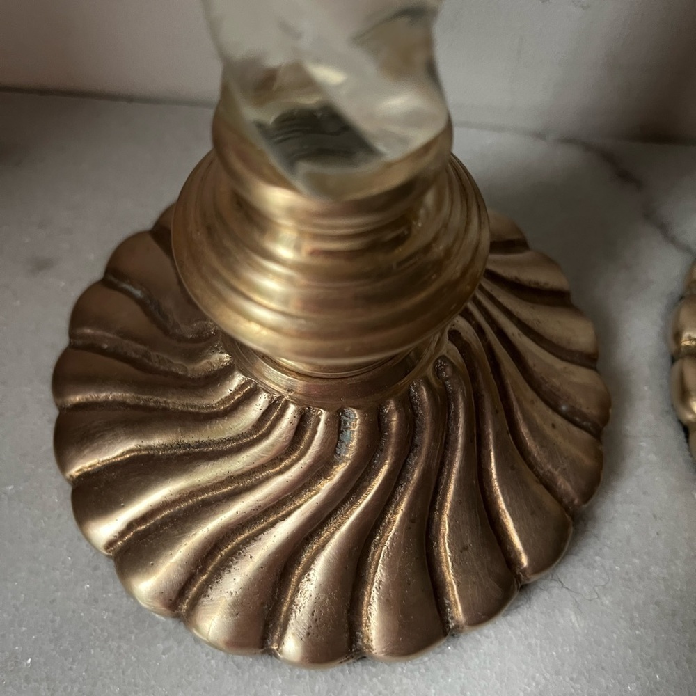 Elegant Gold brass and Clear lucid Candlestick Holders 10.5” set of 2 - Picture 8 of 10